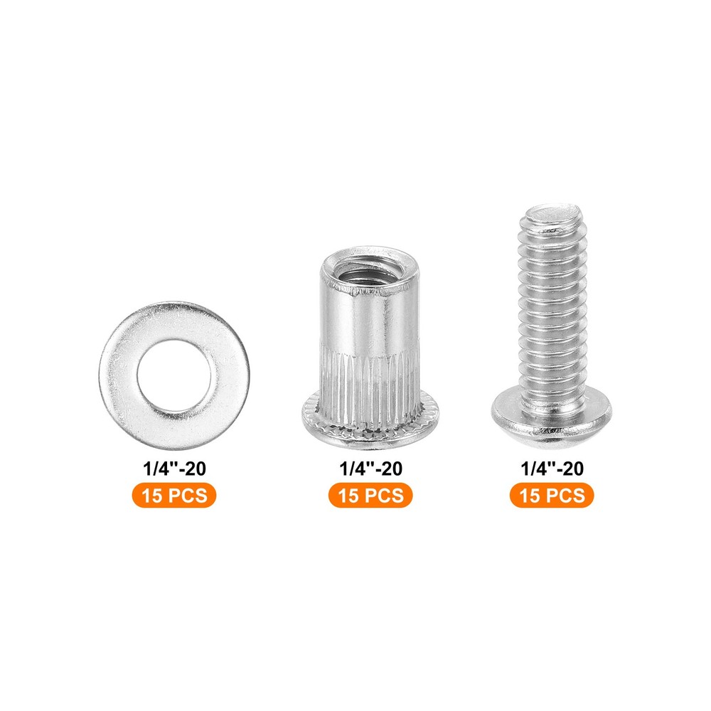 45Pcs Rivet Nut Flat Head, 1/4"-20 Socket Head Cap Screws and Flat Washers