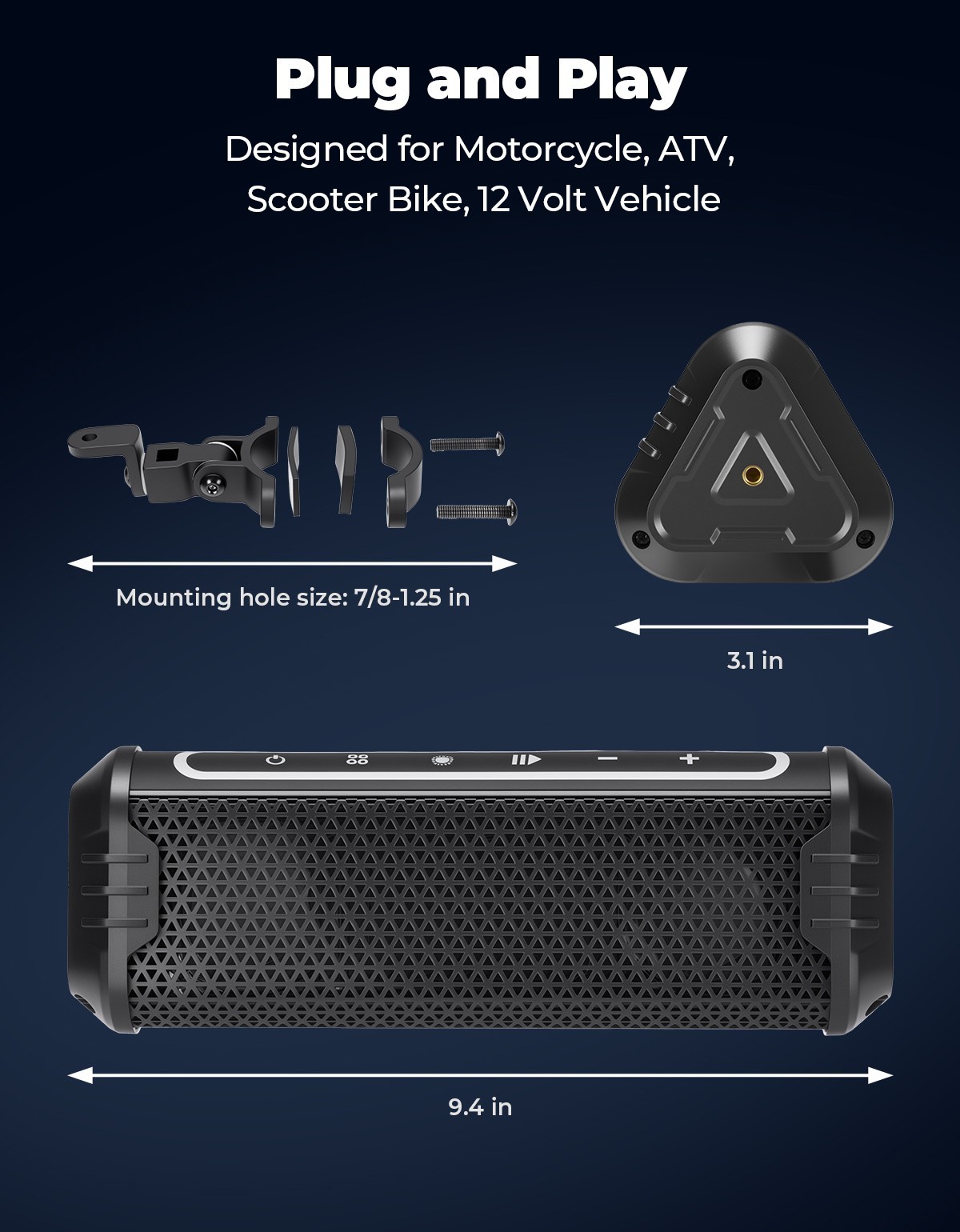 Bluetooth Motorcycle Stereo Speakers Soundbar Audio System 7/8-1.25'' Handlebar