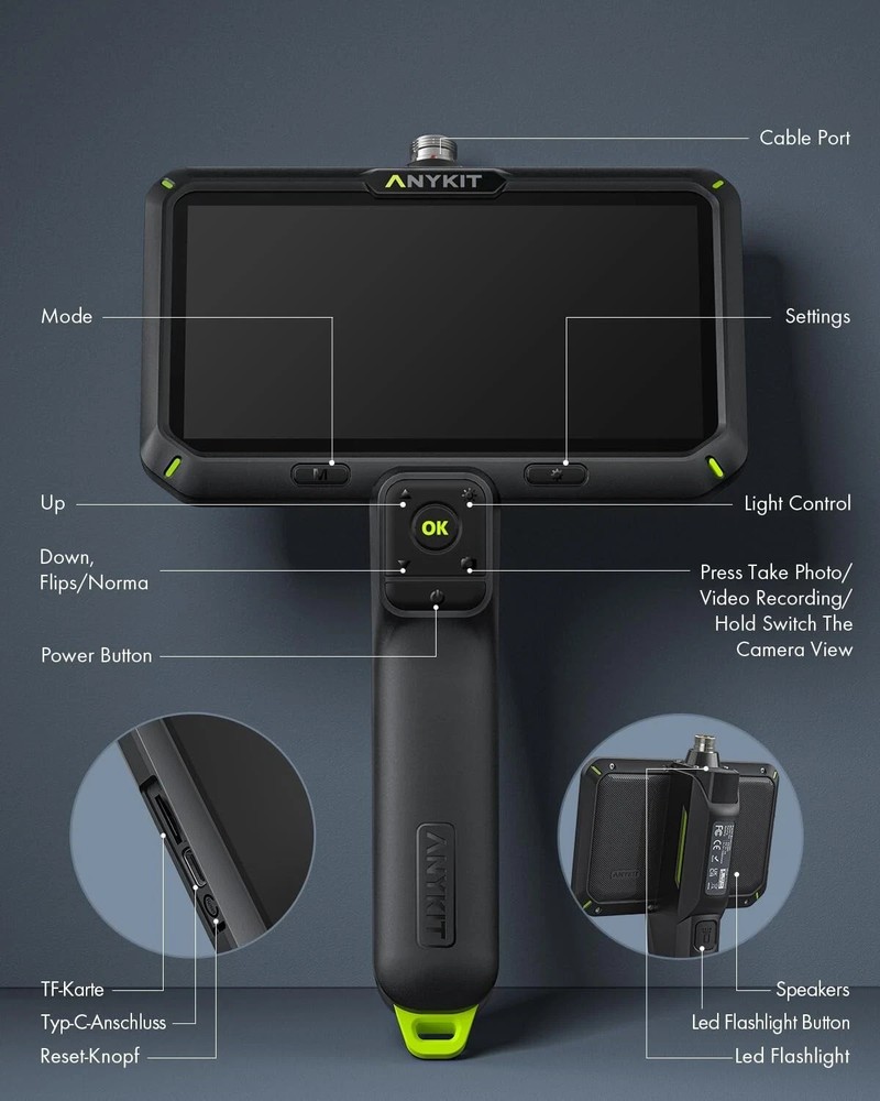 Dual Lens Borescope Inspection Camera Endoscope 6" Screen with Split Screen 32GB