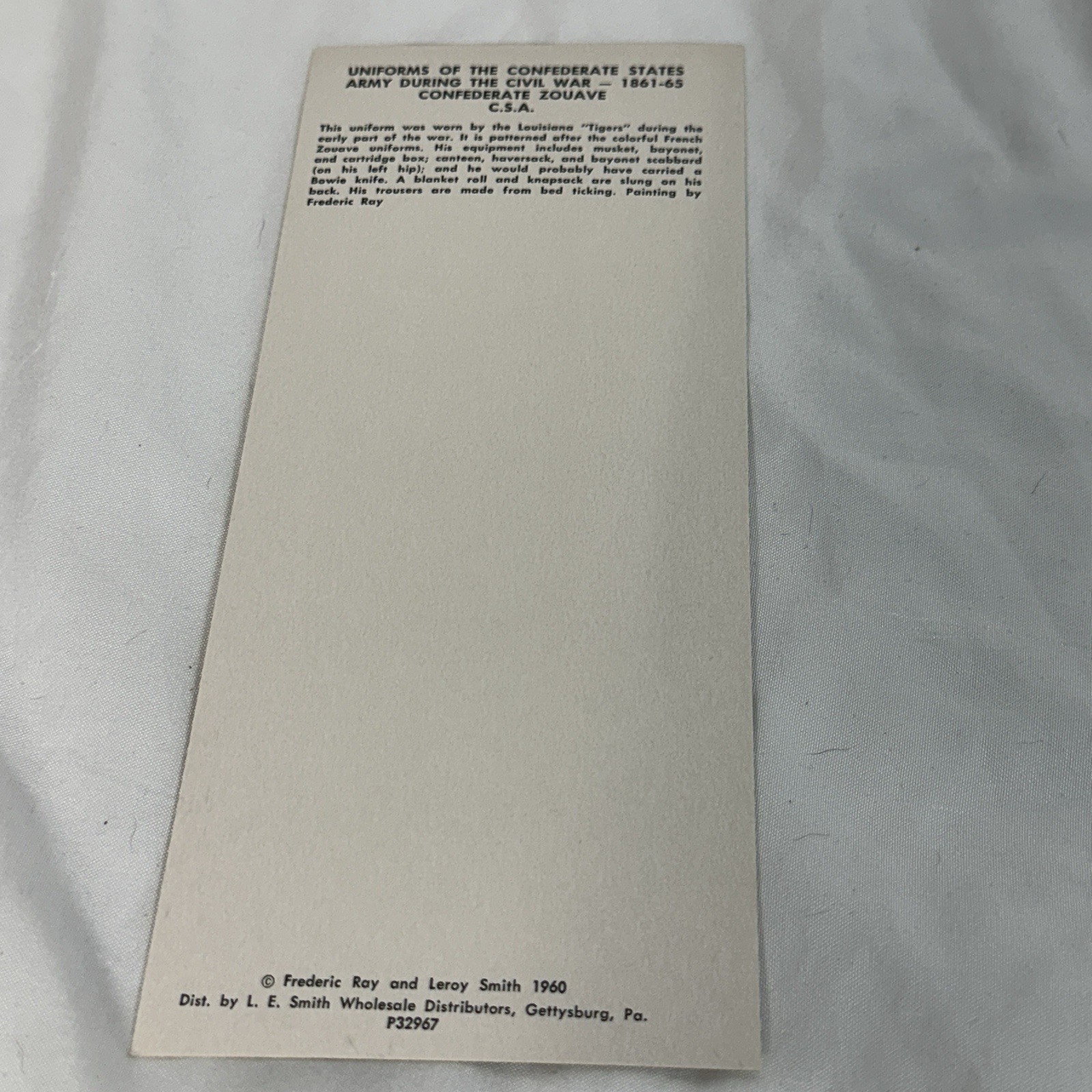 American Civil War Uniforms Of The Confederacy Set Of 6 Art Cards In Folder