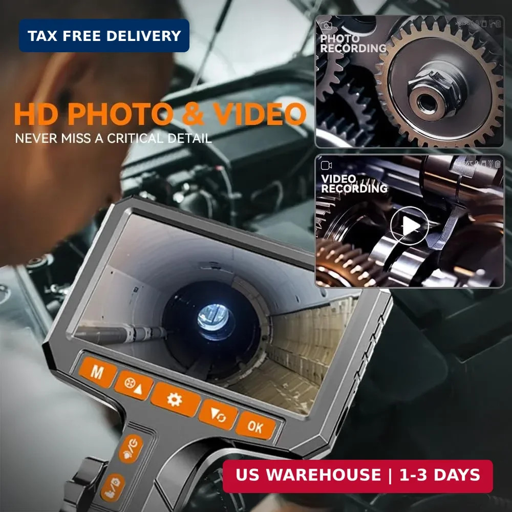 Articulating Borescope Camera with Screen, 2-Way Flexible Inspection Camera with