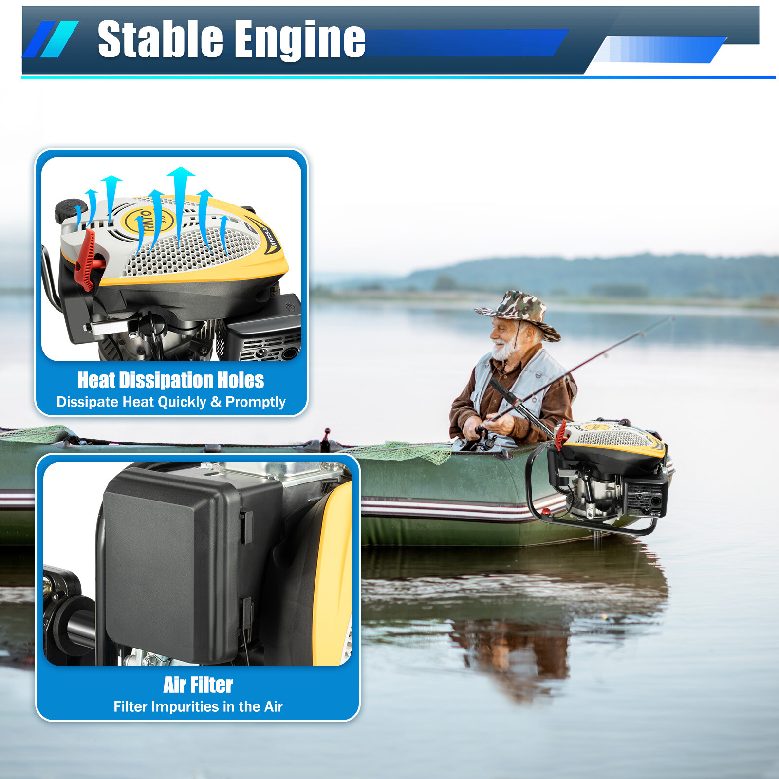 4-Stroke 9 HP Outboard Motor Gas powered Boat Engine With Air Cooling Heavy Duty