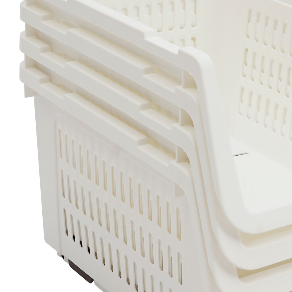 4 Pack Stacking Storage Baskets, Multifunctional PP Organizer Bins Space-Saving