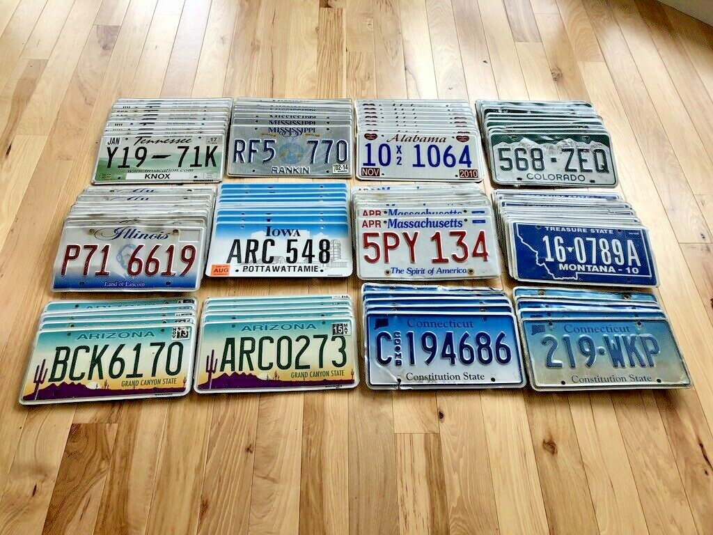 100 License Plates- 10 of Each State in Craft Condition