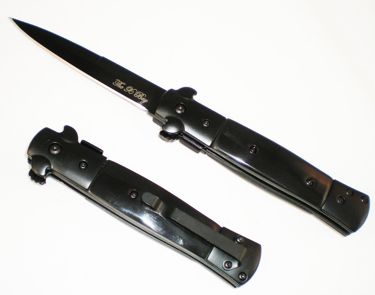 BLACK Handle Black Blade Michael Corleone Assisted Open  Godfather Pocket Knife