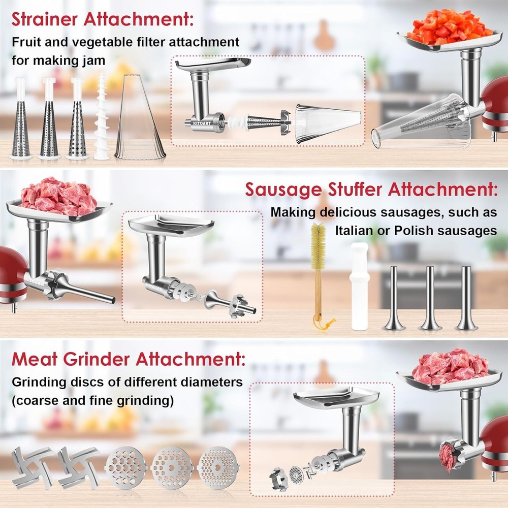 Fruit & Vegetable Strainer Attachment and Food Meat Grinder Attachment for Ki...