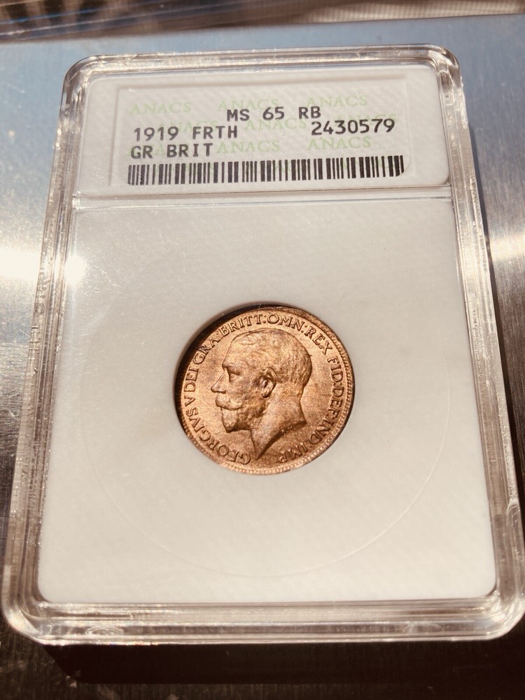 1919 Great Britain Farthing 1/4 Penny ANACS MS 65 RB