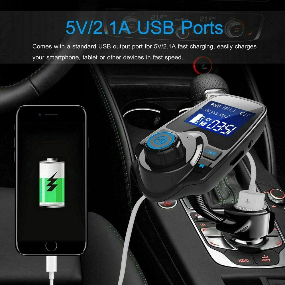 Bluetooth In-Car Wireless FM Transmitter MP3 Radio Adapter Car Kit 2 USB Charger
