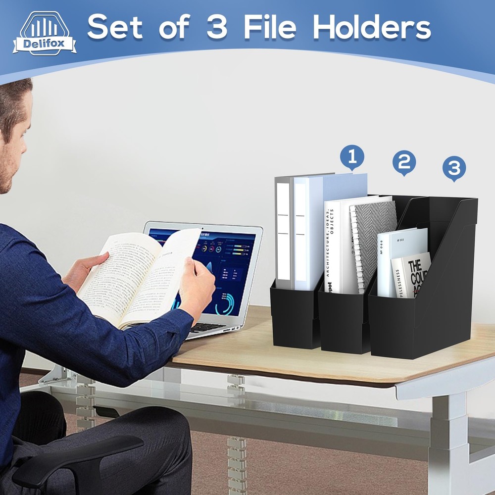 3 Pack Magazine Rack, Plastic File Folder Bin Desk Organizer, Black