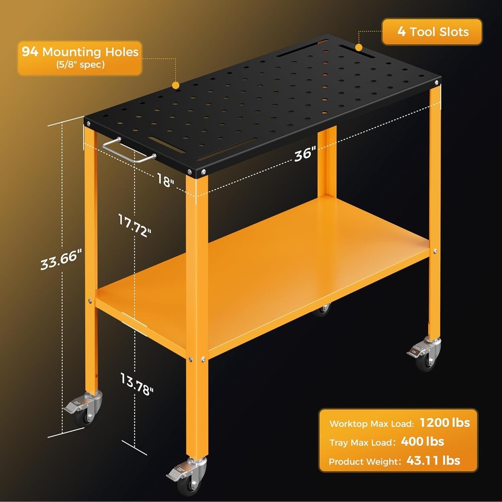 1200LBS Welding Table 36"x18" Welding Workbench Black Oxide Finish Tabletop