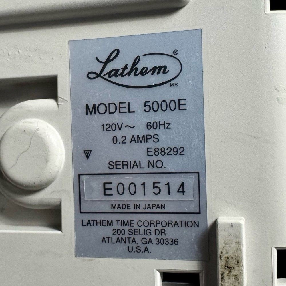 Lathem 5000e Time Clock Powers On Untested * No Key * Used