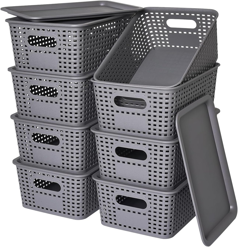 Plastic Storage Baskets with Lid-Plastic Storage Containers Stackable Storage Bi
