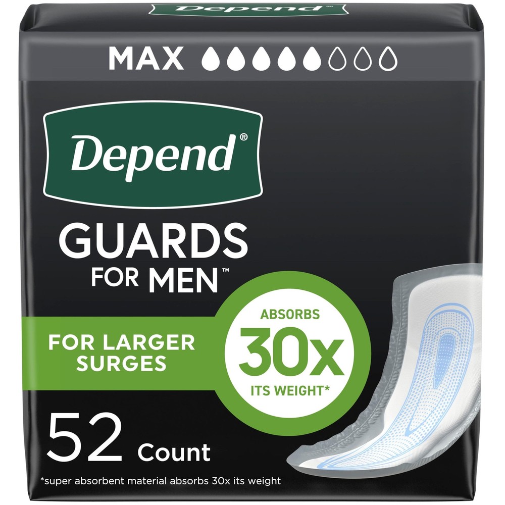 Depend Guards Incontinence Pads for Men, Max Absorbency, 52 Count