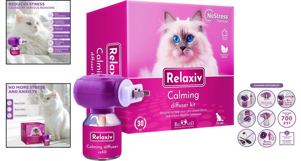 Relaxivet Calming Pheromone Diffuser for Cats & Dogs, 1 Diffuser + Refill