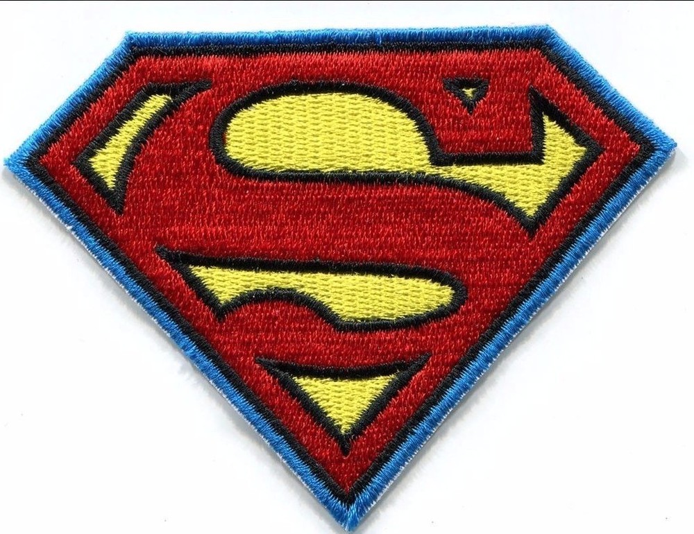 DC COMIC'S SUPERMAN AQUA TRIM EMBROIDERED PATCH 3 1/2"