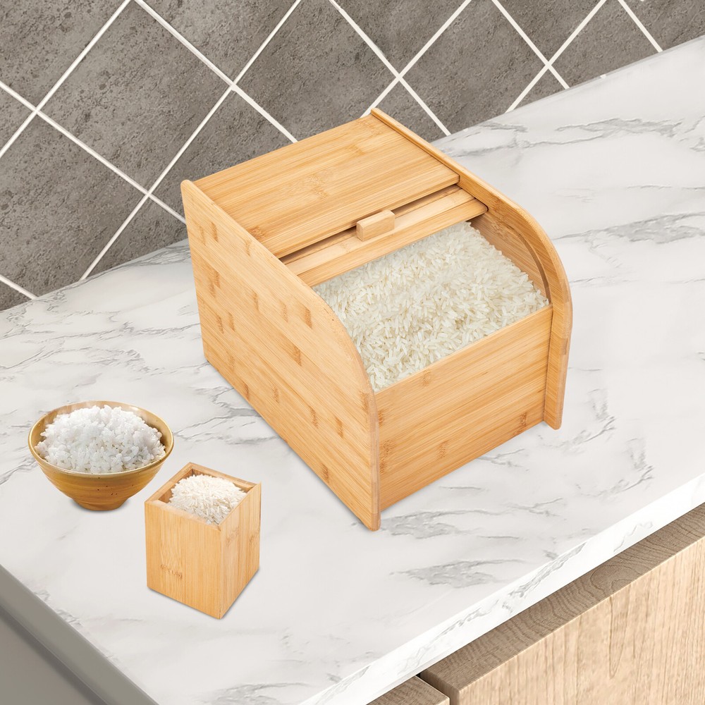 Bamboo Rice Storage Container Tabletop Rectangular Storage Container with Lid