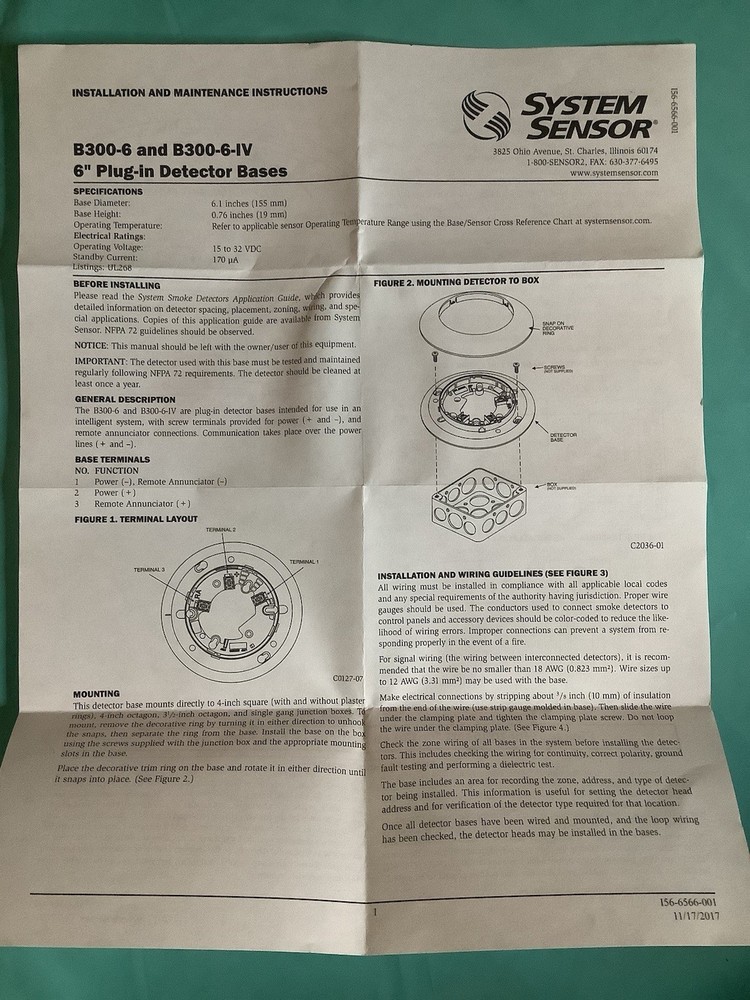 System Sensor - B300-6/B300-6-IV 6" Plug In Detector Base