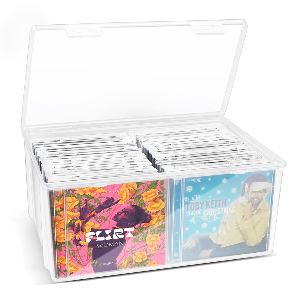 Plastic CD Storage Box 40+ CDs Clear DVD Storage Case