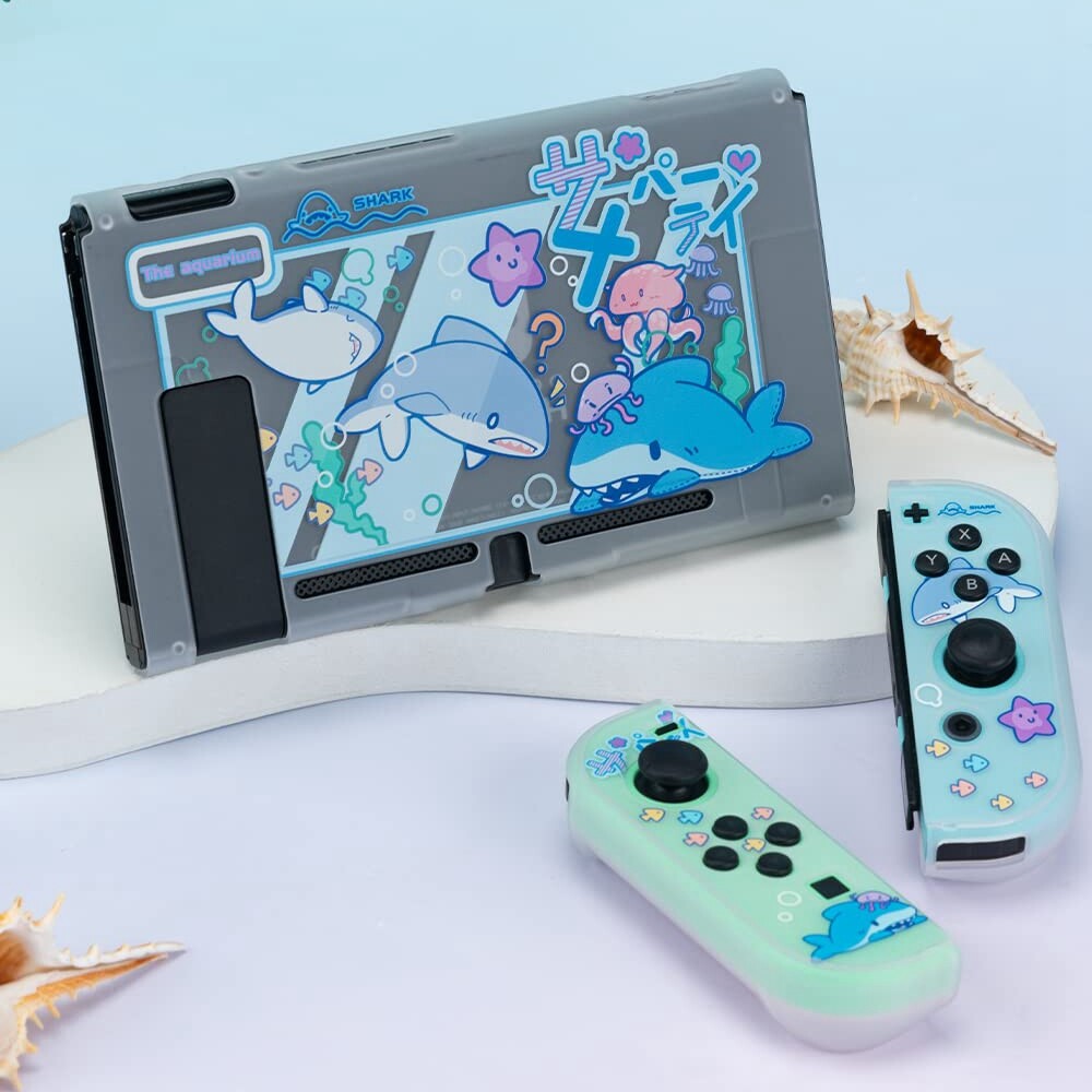 Protective Case for Nintendo Switch Console&Joycon Slim Clear Case Cover Shark