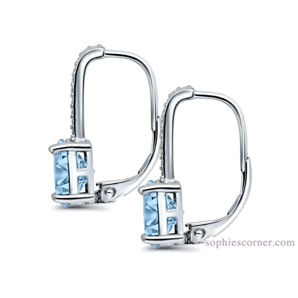Stunning Aquamarine Lever back Earrings in Solid Sterling Silver