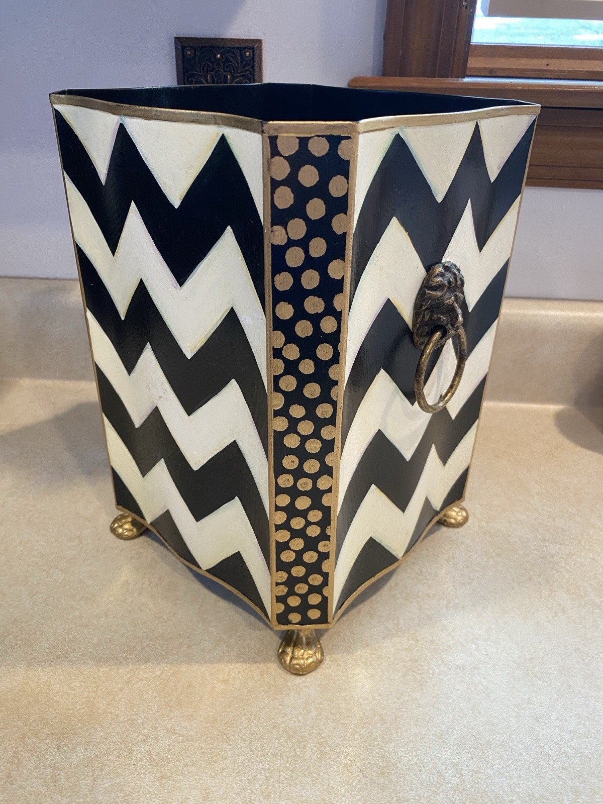 Mackenzie Childs Zig Zag Trash / Waste Basket