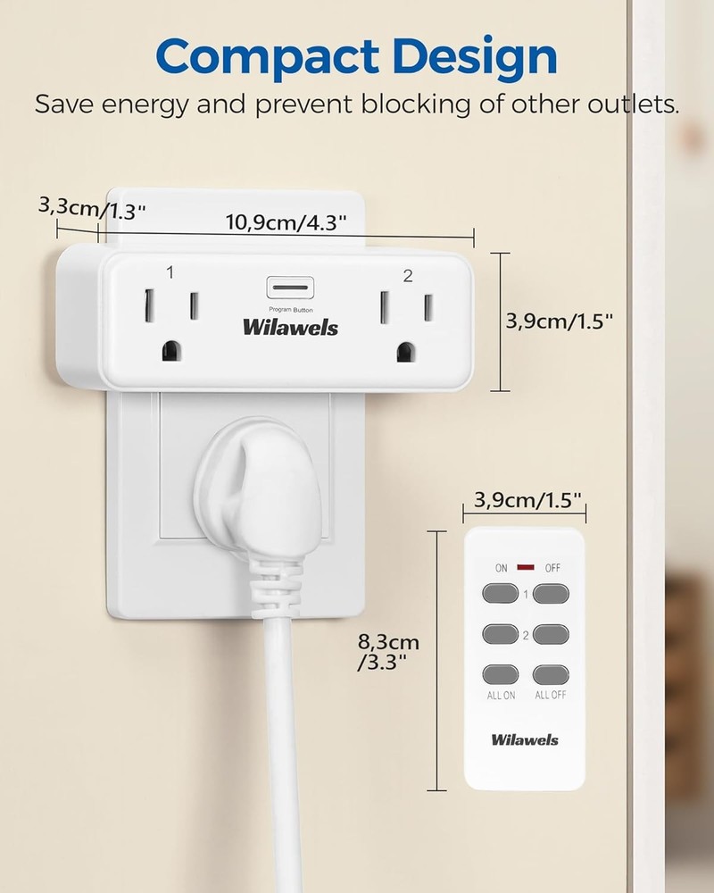 2 Pack Remote Control Outlet with 15A, Independent Control Sockets