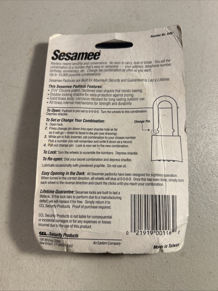 Padlock Keyless Sesamee K437 BRAND NEW