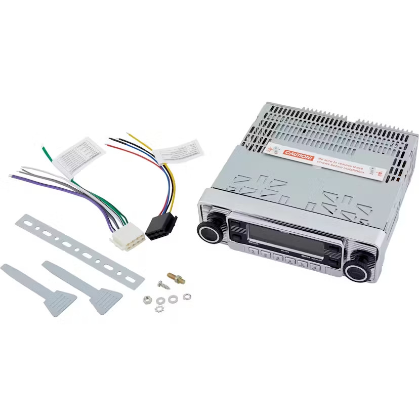 Vintage USA-4 DIN Radio AM/FM CD player MP3 Bluetooth Chrome Face Chevelle Nova