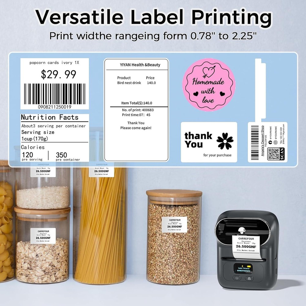 Phomemo M110 Thermal Label Maker Mobile Printer Wireless Barcode Printer +1 Roll