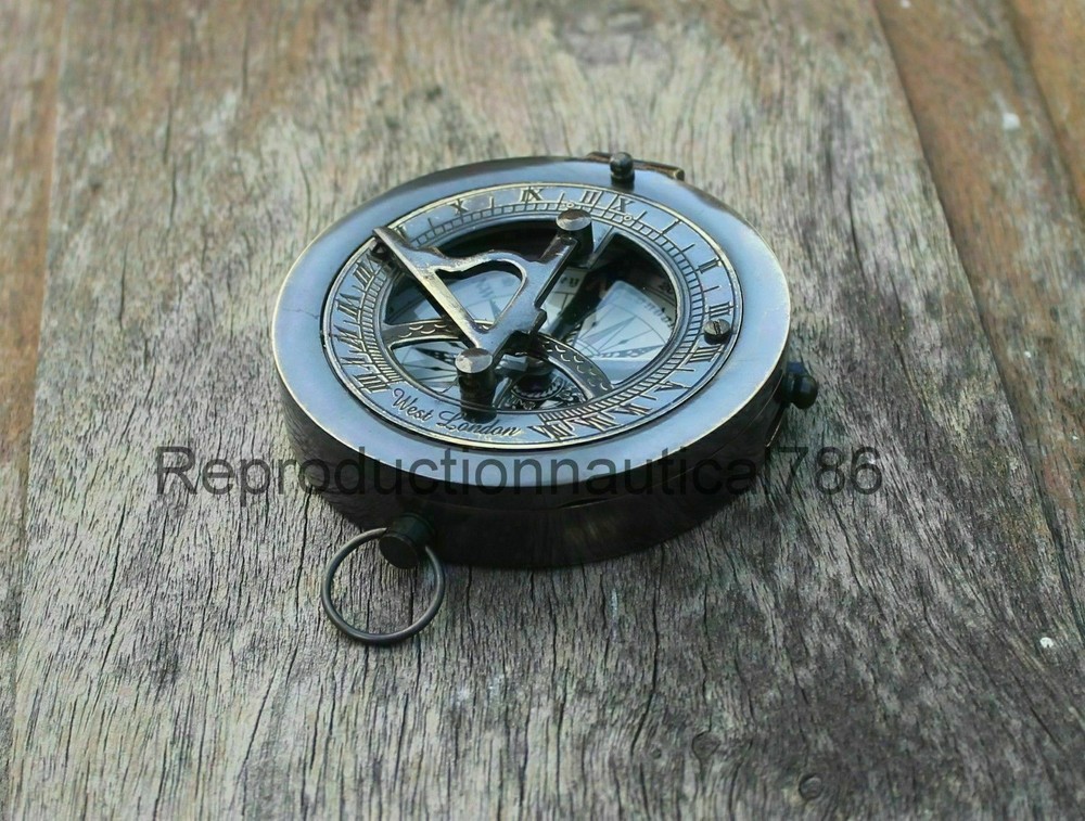 Nautical Astrolabe Solid Brass Antique Working Compass With Leather Case Gift