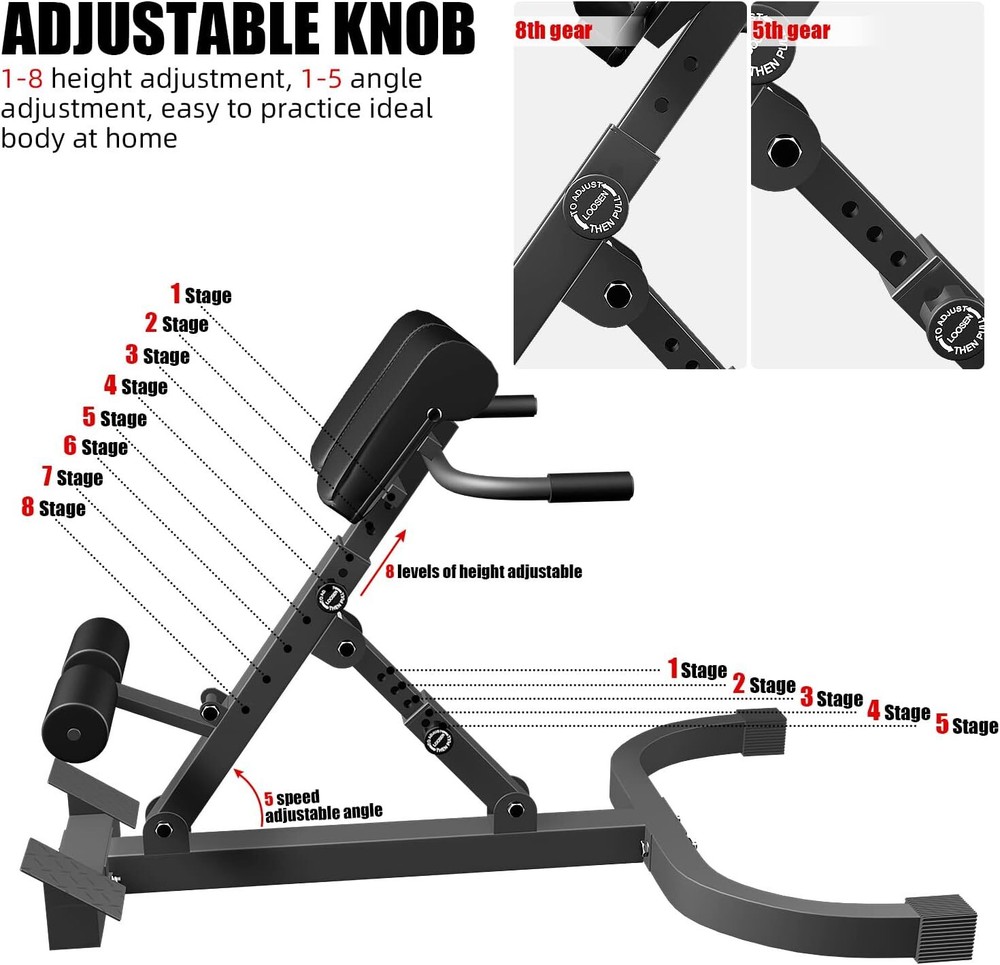 Hyper-Extension Roman Chair Adjustable Lower Back Bench Machine 150kg/330lbs