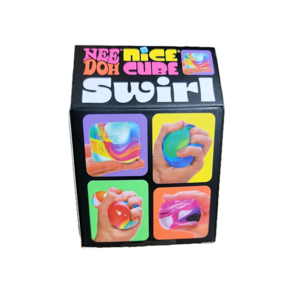 Nee Doh Nice Cube Swirl Super Solid Squish Squeeze Ball Orange Red Yellow