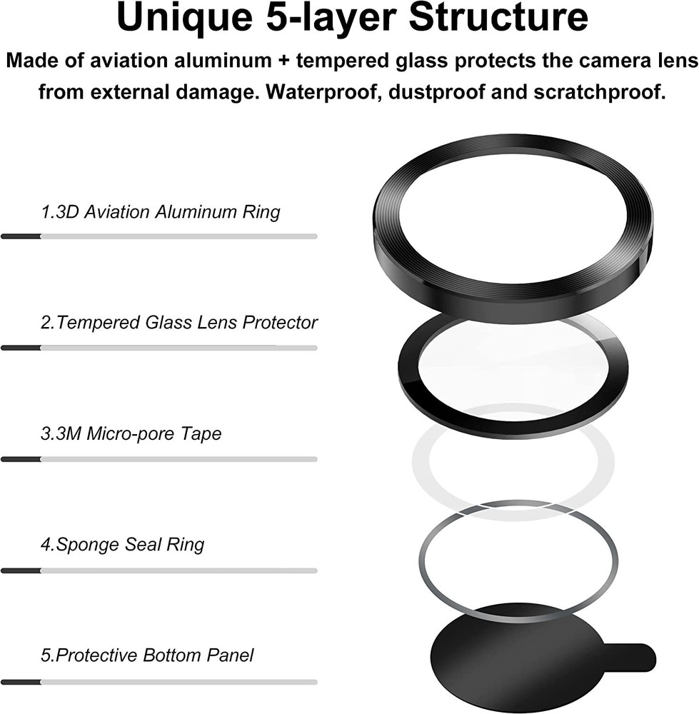 For iPhone 14 Pro Max 14 Plus 14 Metal Ring Tempered Glass Camera Lens Protector