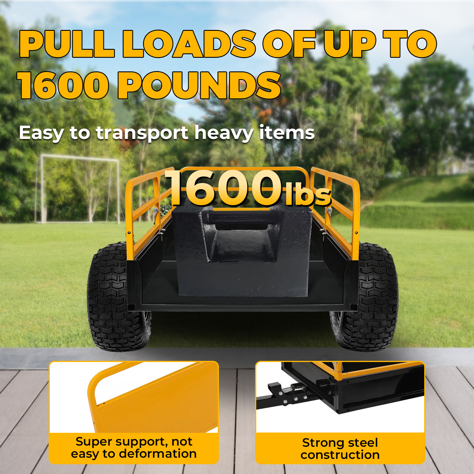 For ATV / UTV Heavy Duty Utility Cart Cargo Trailer Tow Behind Dump Cart 1600lbs