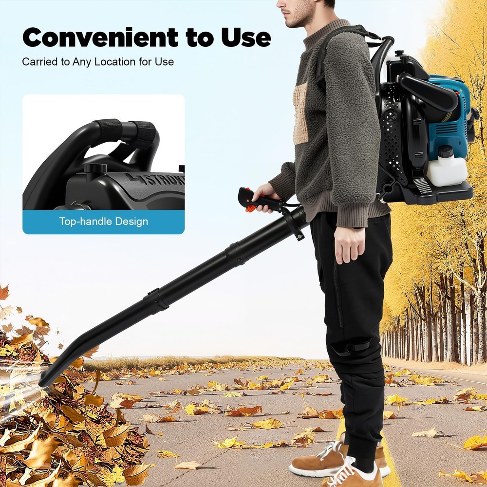 Gas Leaf Blower 75.6cc 4-Stroke Engine Backpack Leaf Blower with Cruise Control