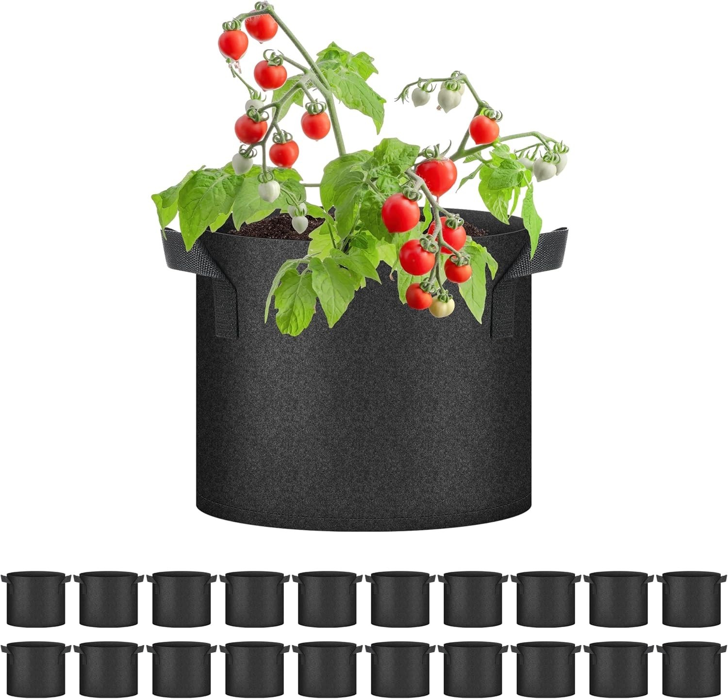HONGVILLE 20-Pack Black Grow Bags Aeration Fabric Pots w/Handles Root Container