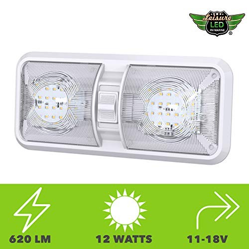 2 Pack RV LED Ceiling Double Dome Light Fixture with ON/Off Switch Interior