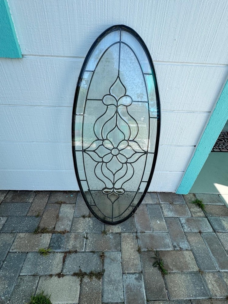 Leaded Stained Glass Transom Window Oval Decorative Architectural Panel