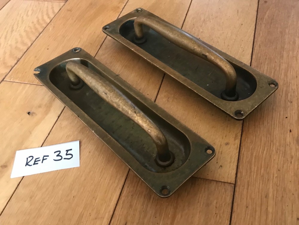 Vintage Brass Recessed Handles Door Pulls Solid Cast Antique Brass Rare - Ref 35