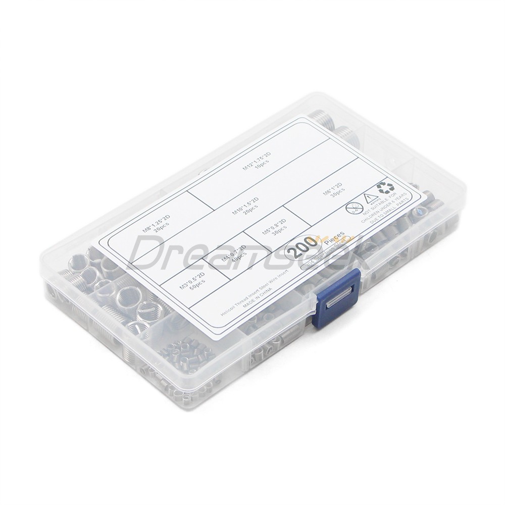 200Pcs Helicoil Thread Insert Assortment 7 Size Threaded Inserts Stainless Steel