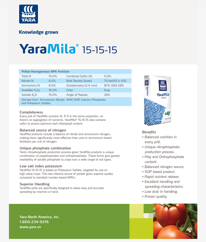 YARA MILA All purpose TRIPLE 15-15-15 Fertilizer lawn garden farm and food plot