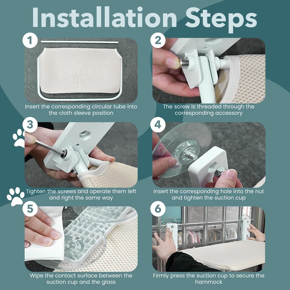 Cat Window Perch Hammock | Window Cat Bed Seat | Foldable Cordless Glass Ledg...