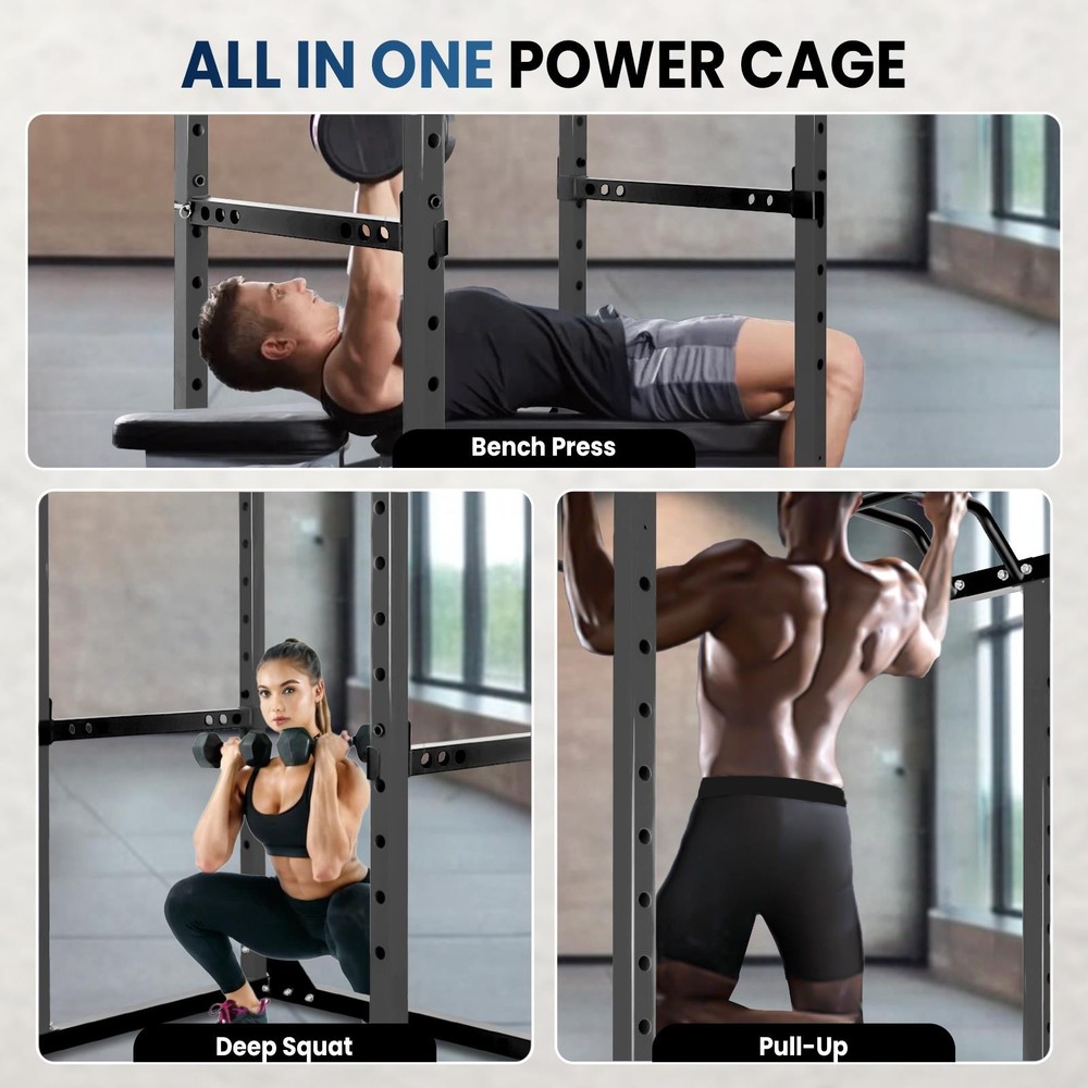 Multi-Function Power Rack Squat Cage 1200LBS Adjustable for Home Commercial Gym