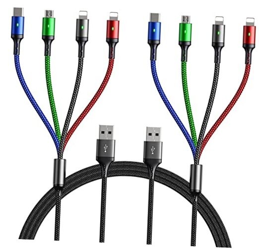 Multi Charging Cable, 10ft 2Pack Multi Charger Cable Braided 4 Black 2Pack-10ft