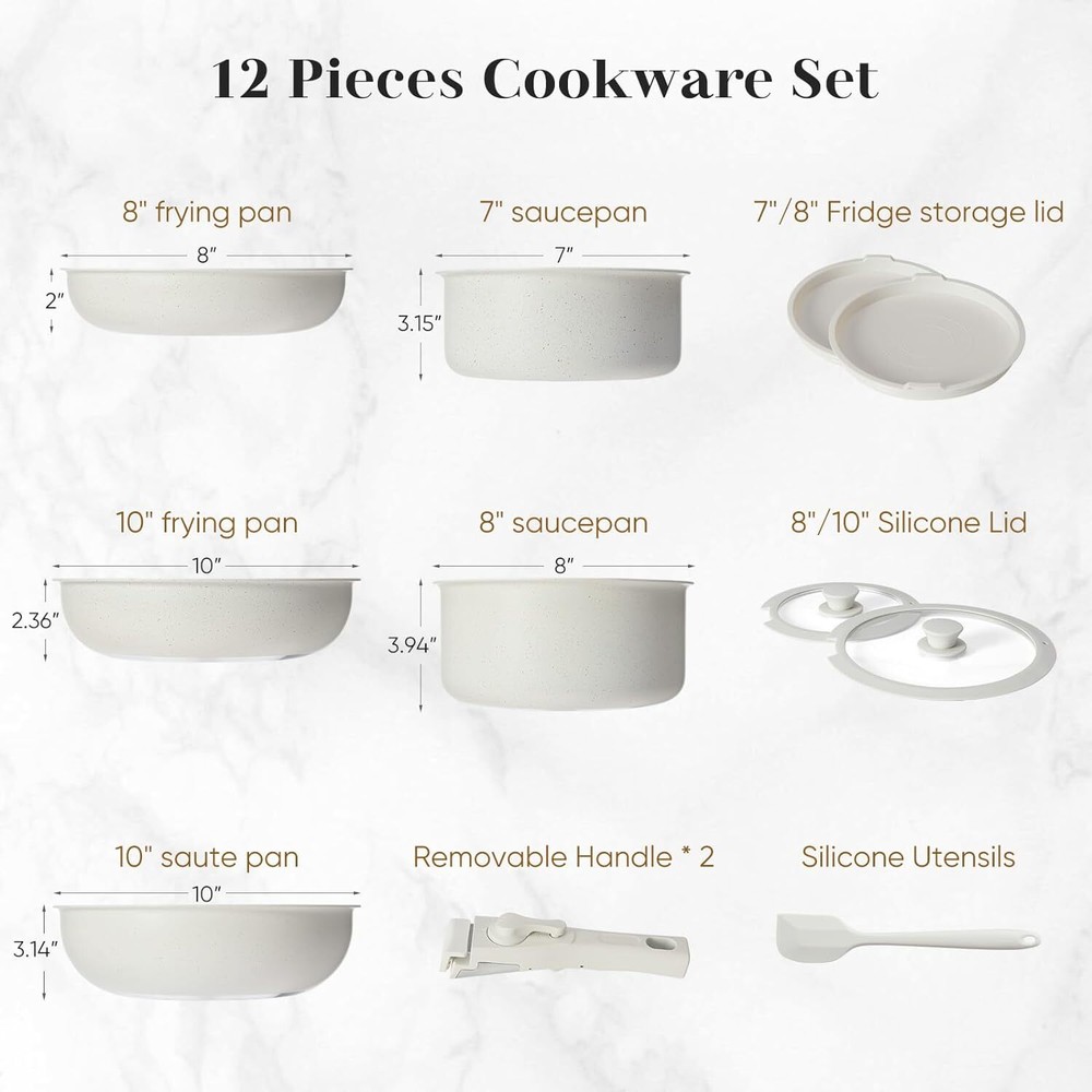 Beige Kitchen Pot Pan Set 12 Pcs Nonstick Kitchen Detachable Handle Cookware Set