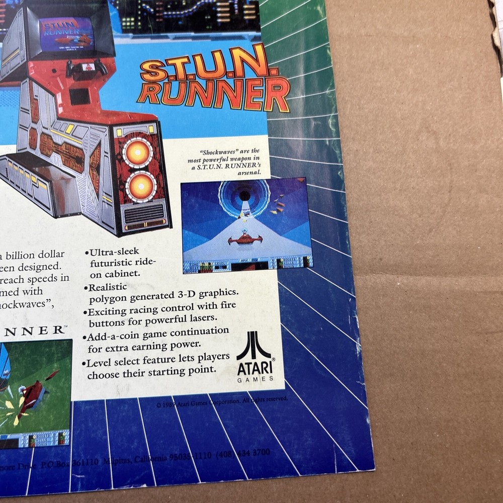 original ad 11- 8" Atari Stun Runner 1989 ARCADE VIDEO GAME FLYER