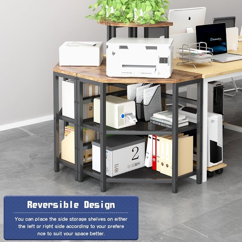 Corner Printer Stand Table, with Power Outlet and USB Charging & LED Lights