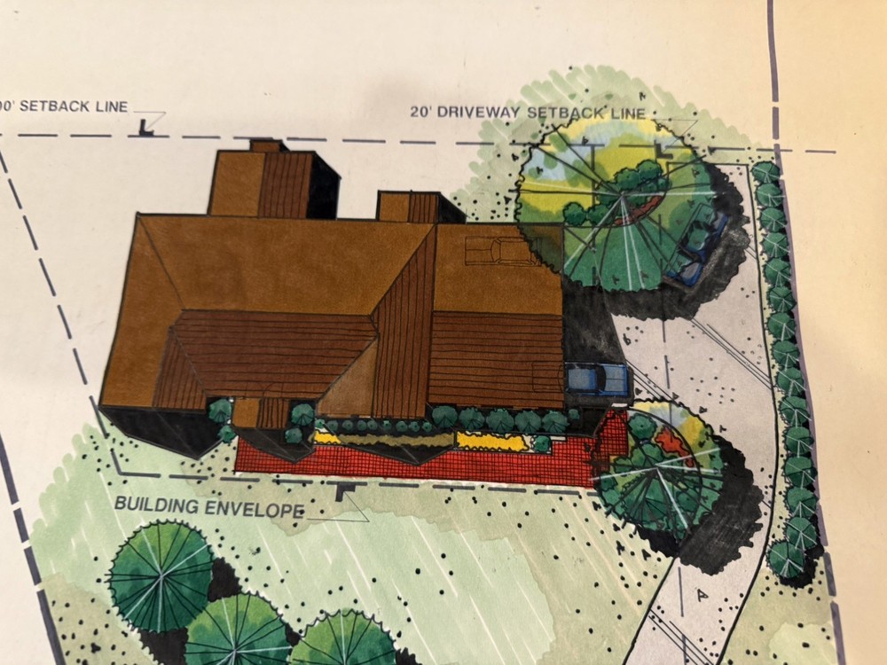 Architectural Garage Entry Study Rendering Hand Colored Site Plan 24x30