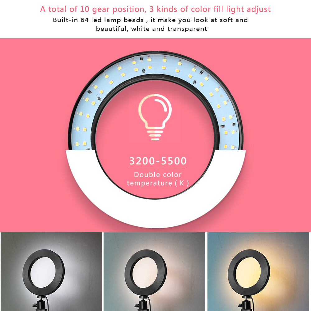 LED Fill Light Ring w/Tripod Stand Dimmable Kit Adjustable Ring For Video Live