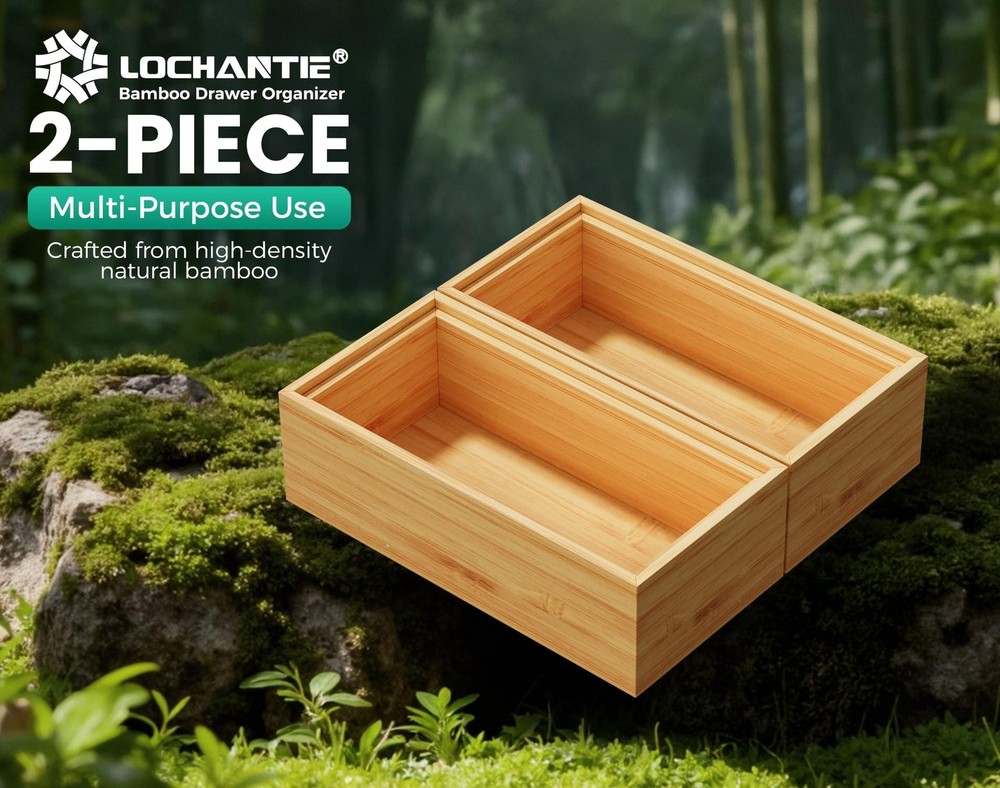 Small Bamboo Kitchen Drawer Organizer Boxes – 6" x 3" Stackable Wood Silve